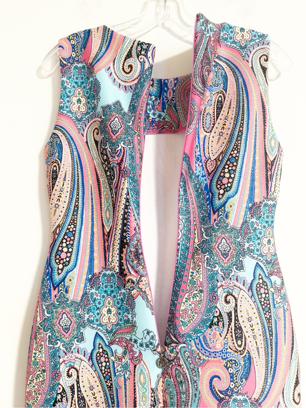 Tommy Hilfiger Pink Blue Paisley Sleeveless Stretch Sheath Dress - Size 4 - Picture 3 of 6